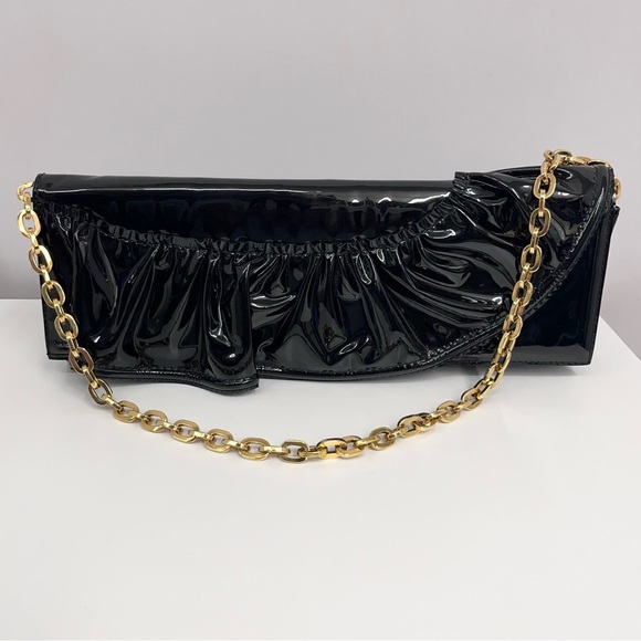 Authenticated Valentino Garavani Black Patent Leather Clutch w GoldChain duster - Picture 5 of 17